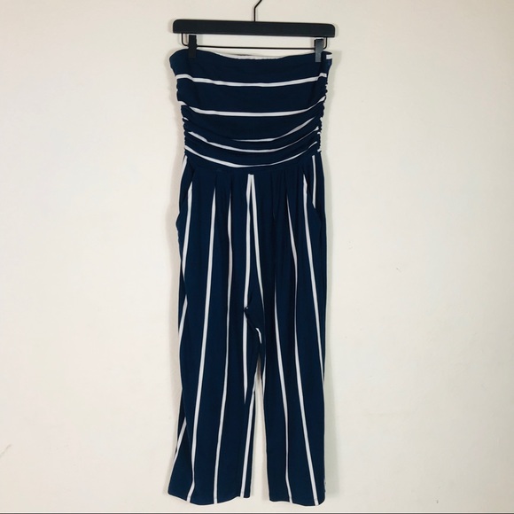 Stella Tweed Pants - Stella Tweed Blue White Striped Jumpsuit Medium